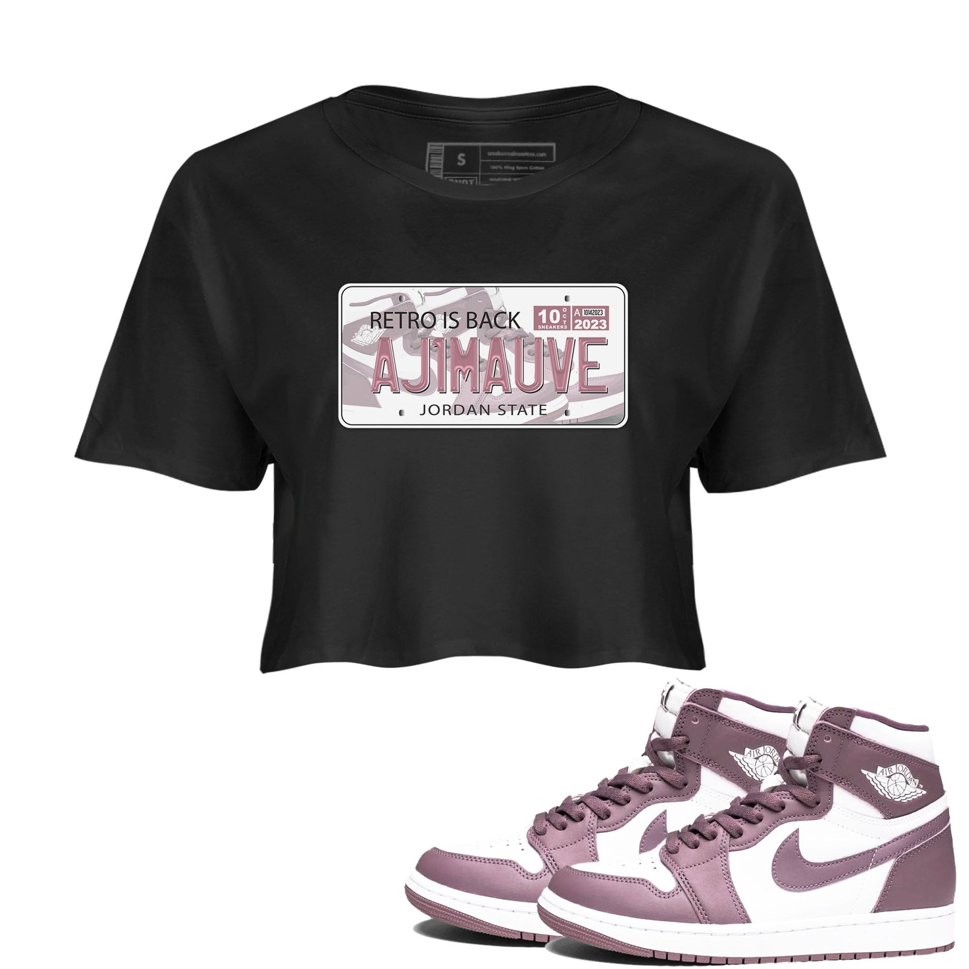 Air Jordan 1 Mauve shirt to match jordans Jordan Plate sneaker tees AJ1 Mauve SNRT Sneaker Tees Sneaker Matching Clothing Brand Black 1 Crop T-Shirt