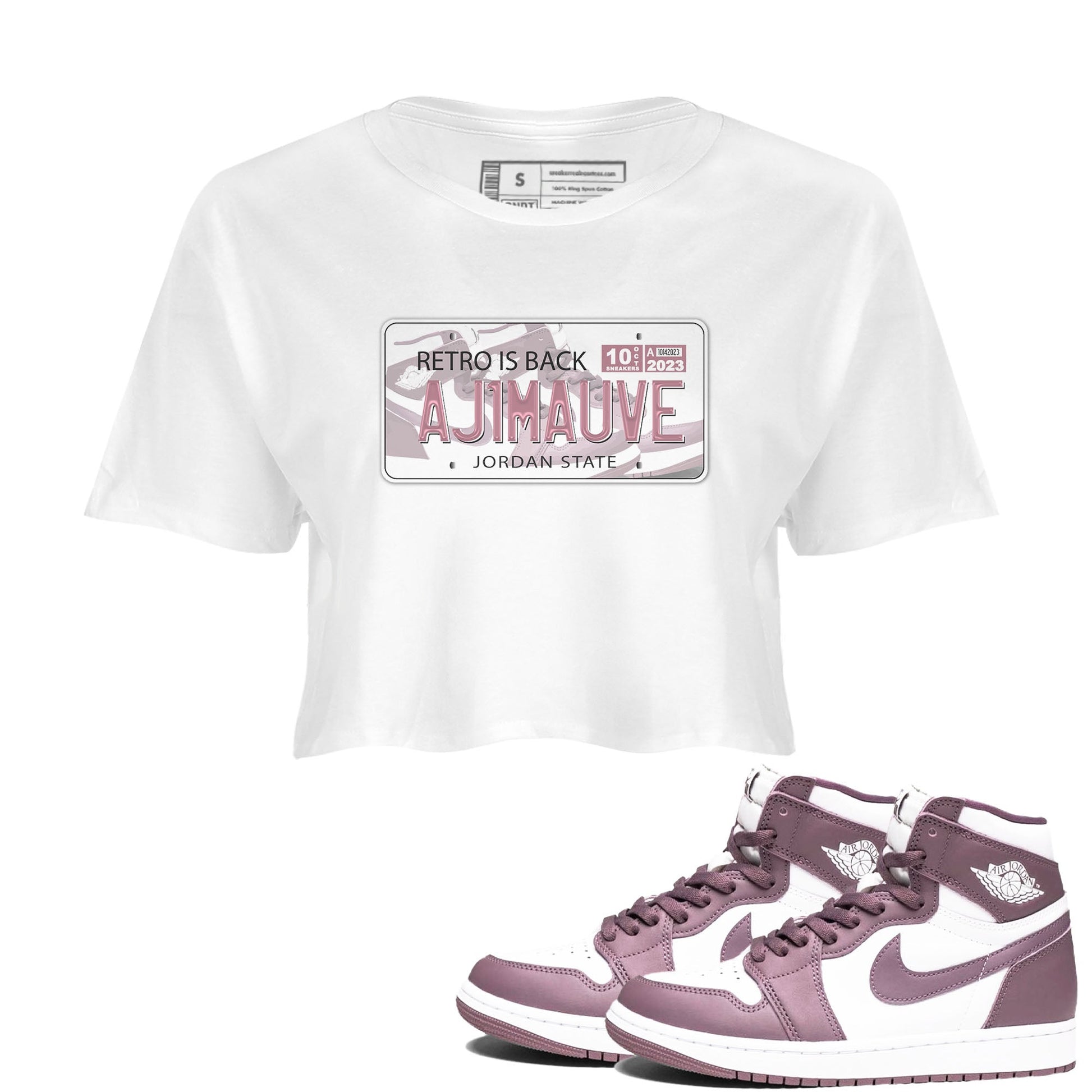 Air Jordan 1 Mauve shirt to match jordans Jordan Plate sneaker tees AJ1 Mauve SNRT Sneaker Tees Sneaker Matching Clothing Brand White 1 Crop T-Shirt