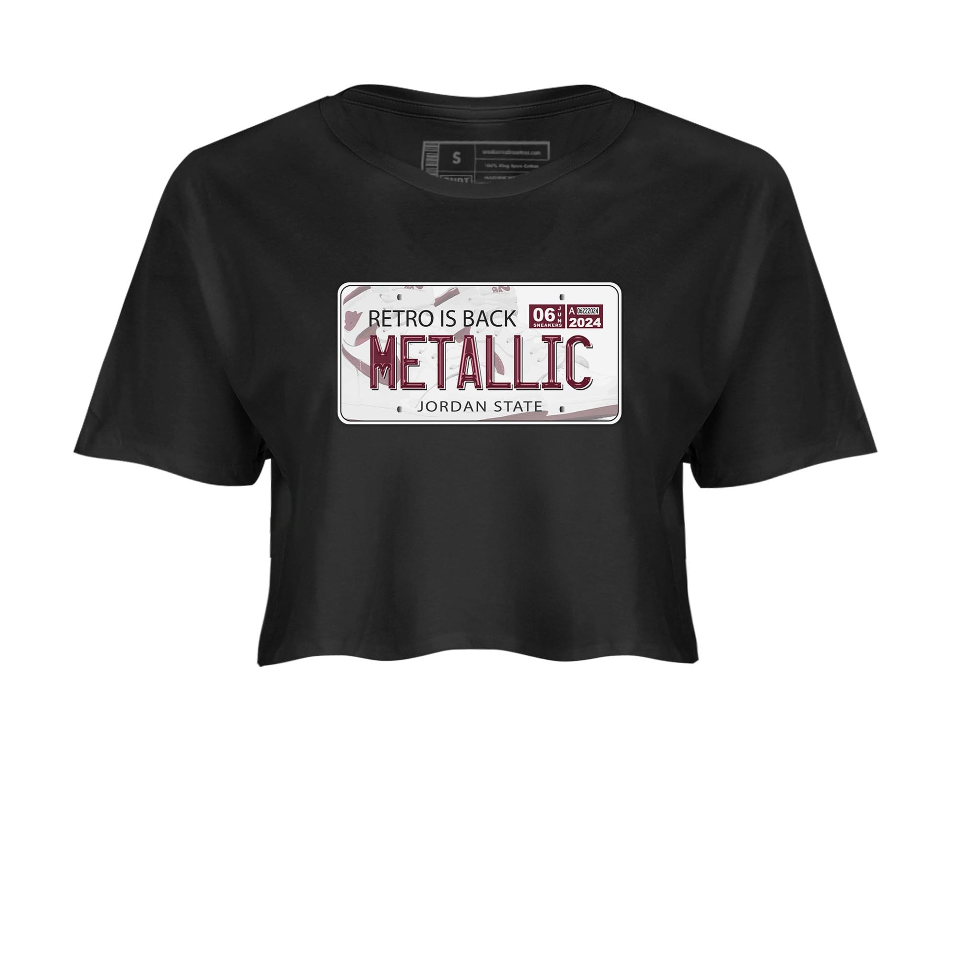 AJ1 Metalic Burgundy shirt to match jordans Jordan Plate sneaker tees Air Jordan 1 Metalic Burgundy SNRT Sneaker Release Tees Black 2 crop length shirt