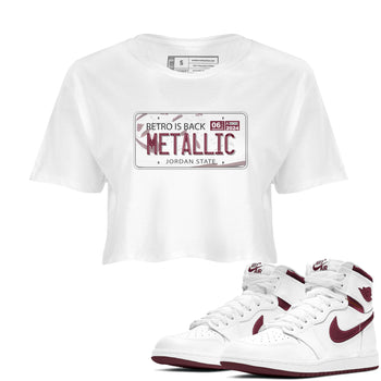 AJ1 Metalic Burgundy shirt to match jordans Jordan Plate sneaker tees Air Jordan 1 Metalic Burgundy SNRT Sneaker Release Tees White 1 crop length shirt