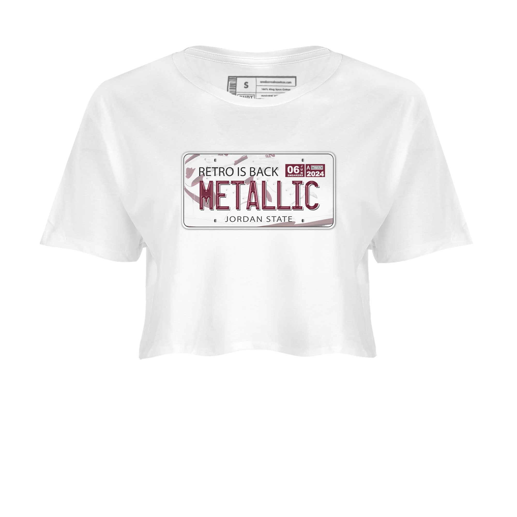 AJ1 Metalic Burgundy shirt to match jordans Jordan Plate sneaker tees Air Jordan 1 Metalic Burgundy SNRT Sneaker Release Tees White 2 crop length shirt