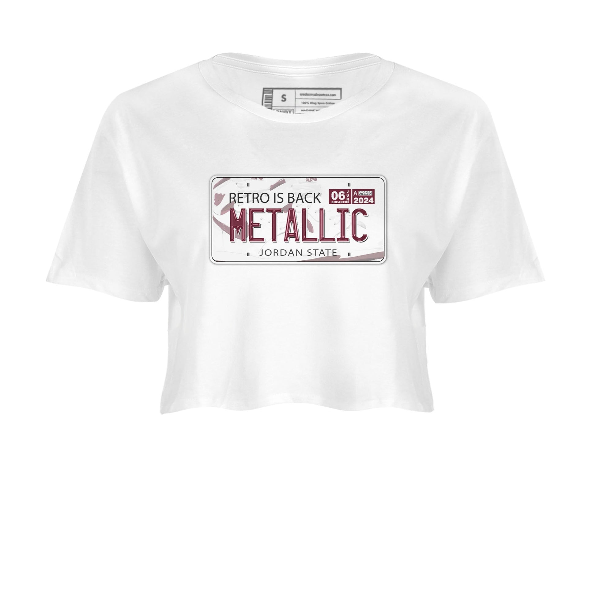 AJ1 Metalic Burgundy shirt to match jordans Jordan Plate sneaker tees Air Jordan 1 Metalic Burgundy SNRT Sneaker Release Tees White 2 crop length shirt