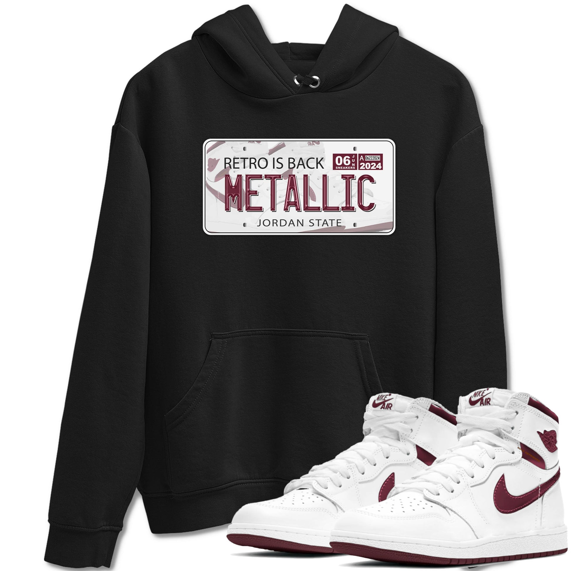 AJ1 Metalic Burgundy shirt to match jordans Jordan Plate sneaker tees Air Jordan 1 Metalic Burgundy SNRT Sneaker Release Tees unisex cotton Black 1 crew neck shirt