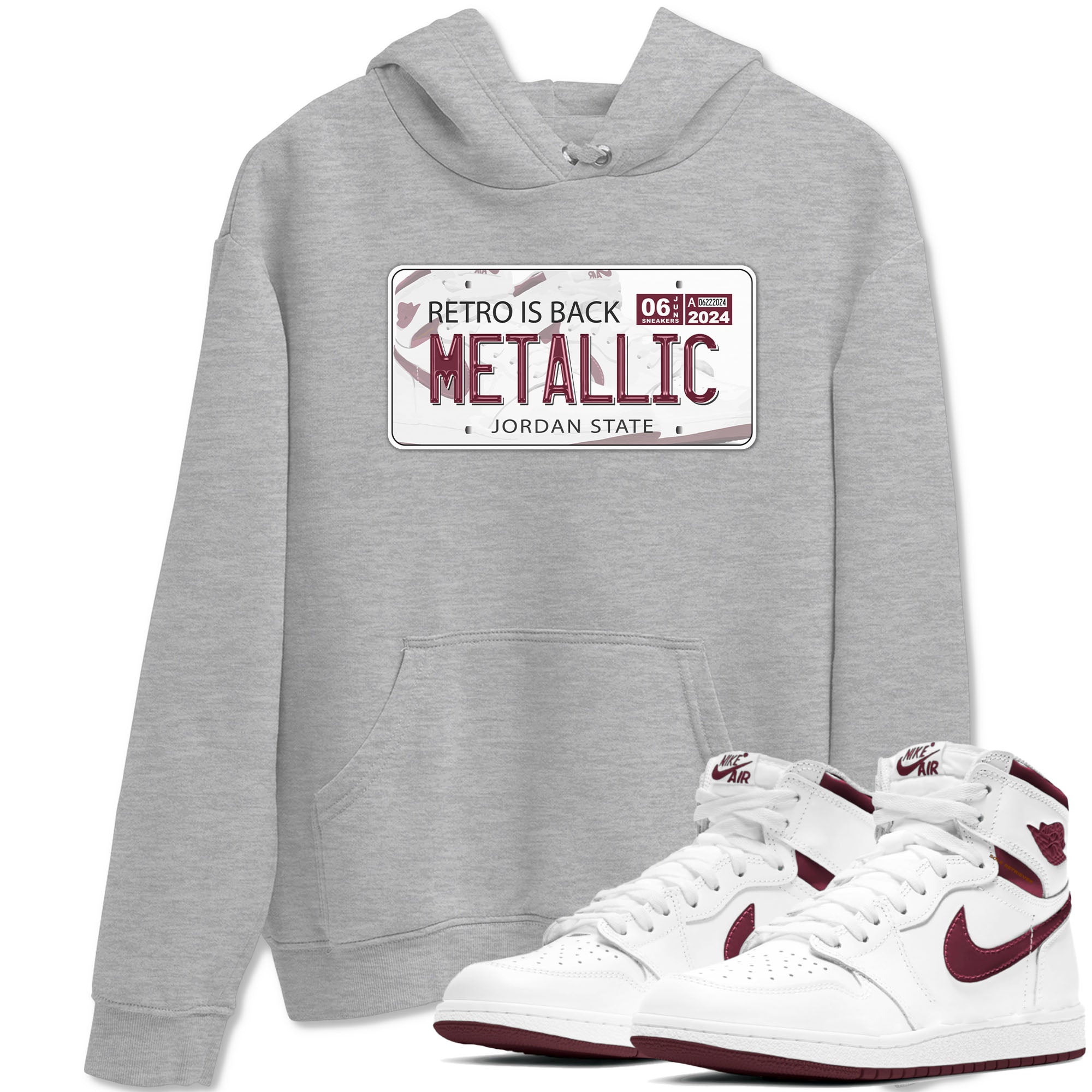 AJ1 Metalic Burgundy shirt to match jordans Jordan Plate sneaker tees Air Jordan 1 Metalic Burgundy SNRT Sneaker Release Tees unisex cotton Heather Grey 1 crew neck shirt