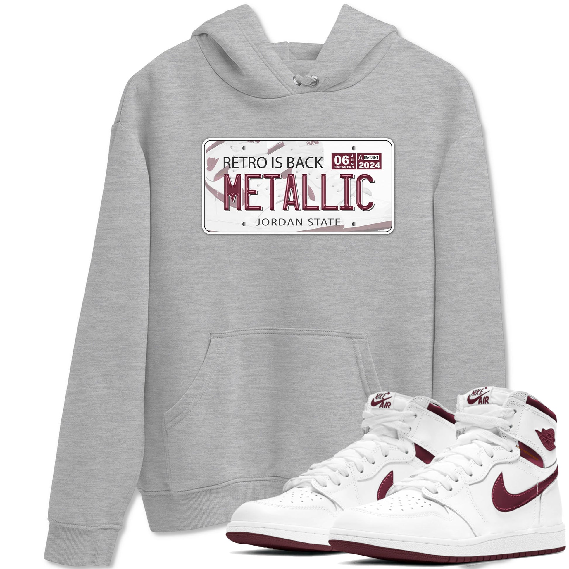 AJ1 Metalic Burgundy shirt to match jordans Jordan Plate sneaker tees Air Jordan 1 Metalic Burgundy SNRT Sneaker Release Tees unisex cotton Heather Grey 1 crew neck shirt