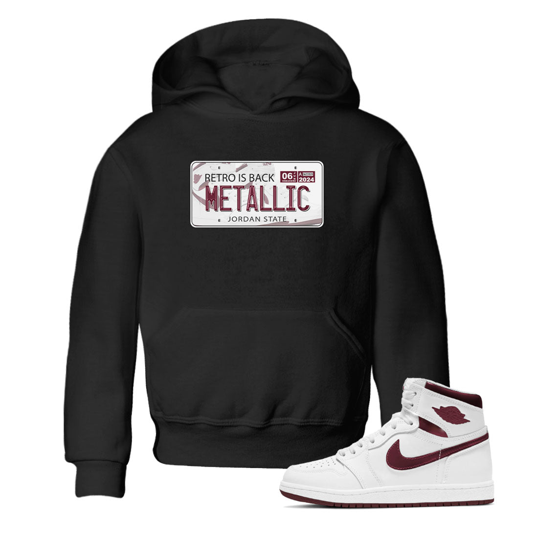 AJ1 Metalic Burgundy shirt to match jordans Jordan Plate sneaker tees Air Jordan 1 Metalic Burgundy SNRT sneaker release tees baby toddler Black 1 cotton Shirt