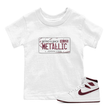 AJ1 Metalic Burgundy shirt to match jordans Jordan Plate sneaker tees Air Jordan 1 Metalic Burgundy SNRT sneaker release tees baby toddler White 1 cotton Shirt