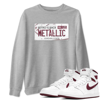 AJ1 Metalic Burgundy shirt to match jordans Jordan Plate sneaker tees Air Jordan 1 Metalic Burgundy SNRT Sneaker Release Tees unisex cotton Heather Grey 1 crew neck shirt