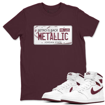 AJ1 Metalic Burgundy shirt to match jordans Jordan Plate sneaker tees Air Jordan 1 Metalic Burgundy SNRT Sneaker Release Tees unisex cotton Maroon 1 crew neck shirt