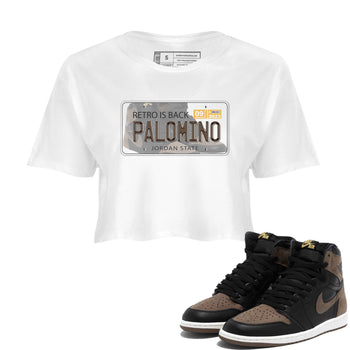 Air Jordan 1 Palomino shirt to match jordans Jordan Plate sneaker tees Crew Neck Jordan 1 Retro High OG Palomino SNRT Sneaker Release Tees White 1 Crop T-Shirt
