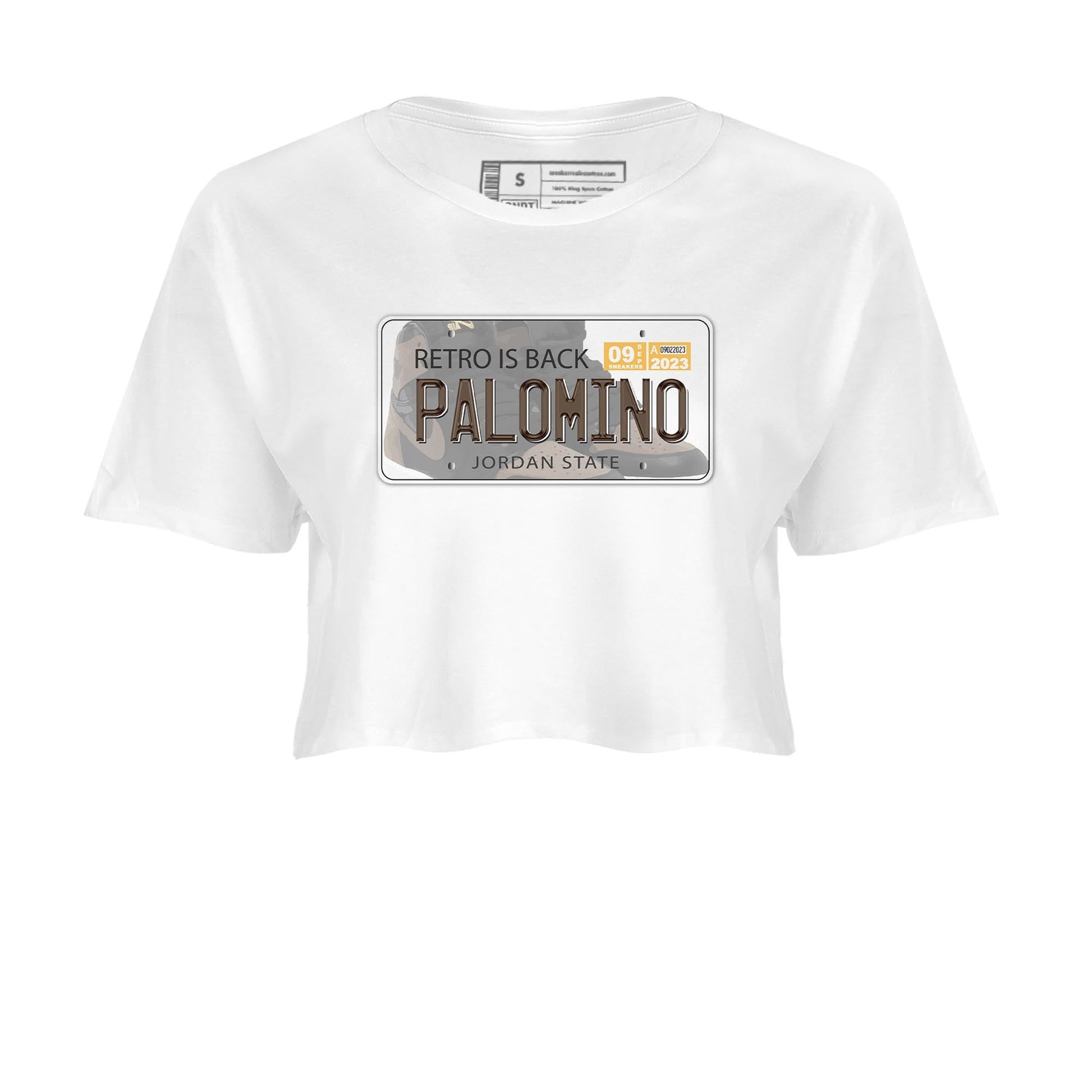 Air Jordan 1 Palomino shirt to match jordans Jordan Plate sneaker tees Crew Neck Jordan 1 Retro High OG Palomino SNRT Sneaker Release Tees White 2 Crop T-Shirt