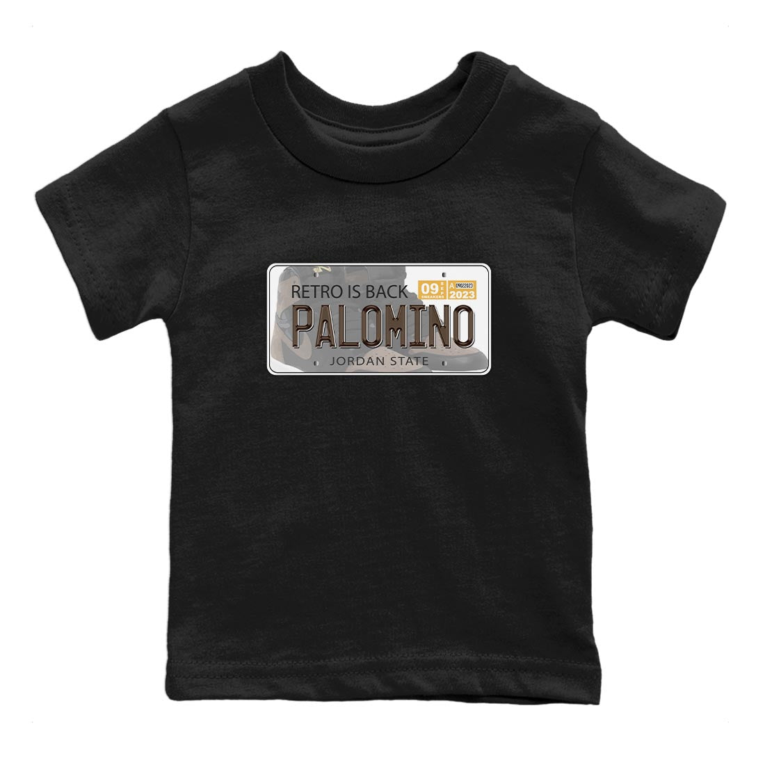 Air Jordan 1 Palomino shirt to match jordans Jordan Plate sneaker tees Crew Neck Jordan 1 Retro High OG Palomino SNRT Sneaker Release Tees Baby Toddler Black 2 T-Shirt