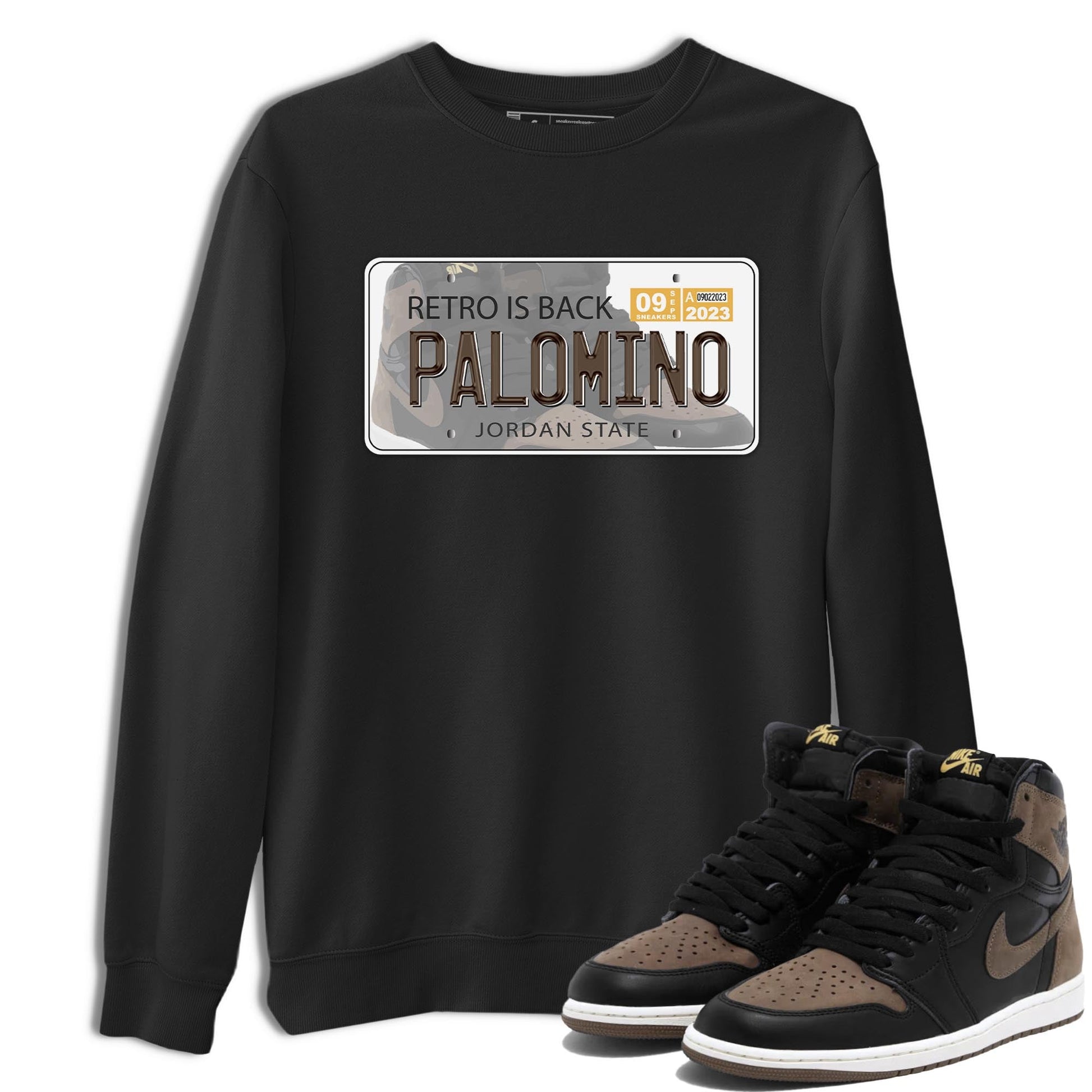 Air Jordan 1 Palomino shirt to match jordans Jordan Plate sneaker tees Crew Neck Jordan 1 Retro High OG Palomino SNRT Sneaker Release Tees Unisex Casual Shirts Black 1 T-Shirt