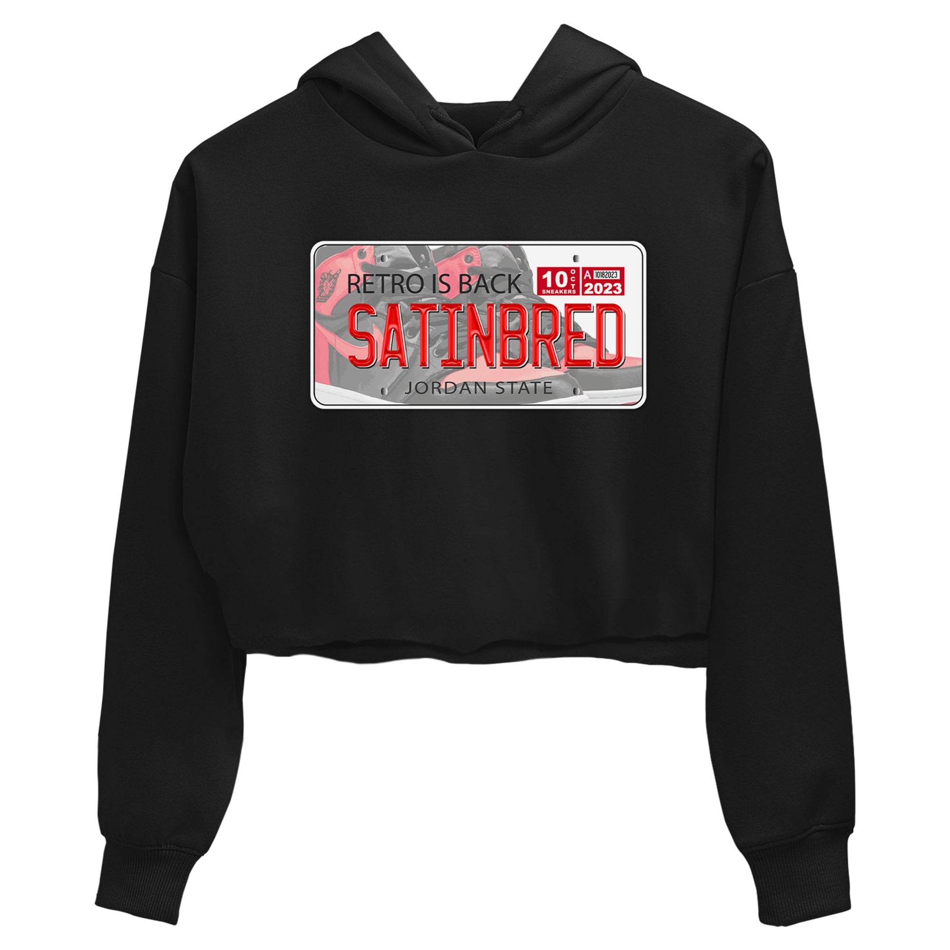 Air Jordan 1 Satin Bred shirt to match jordans Jordan Plate sneaker tees AJ1 Retro Satin Bred SNRT Sneaker Tees Sneaker Matching Clothing Brand Black 2 Crop T-Shirt