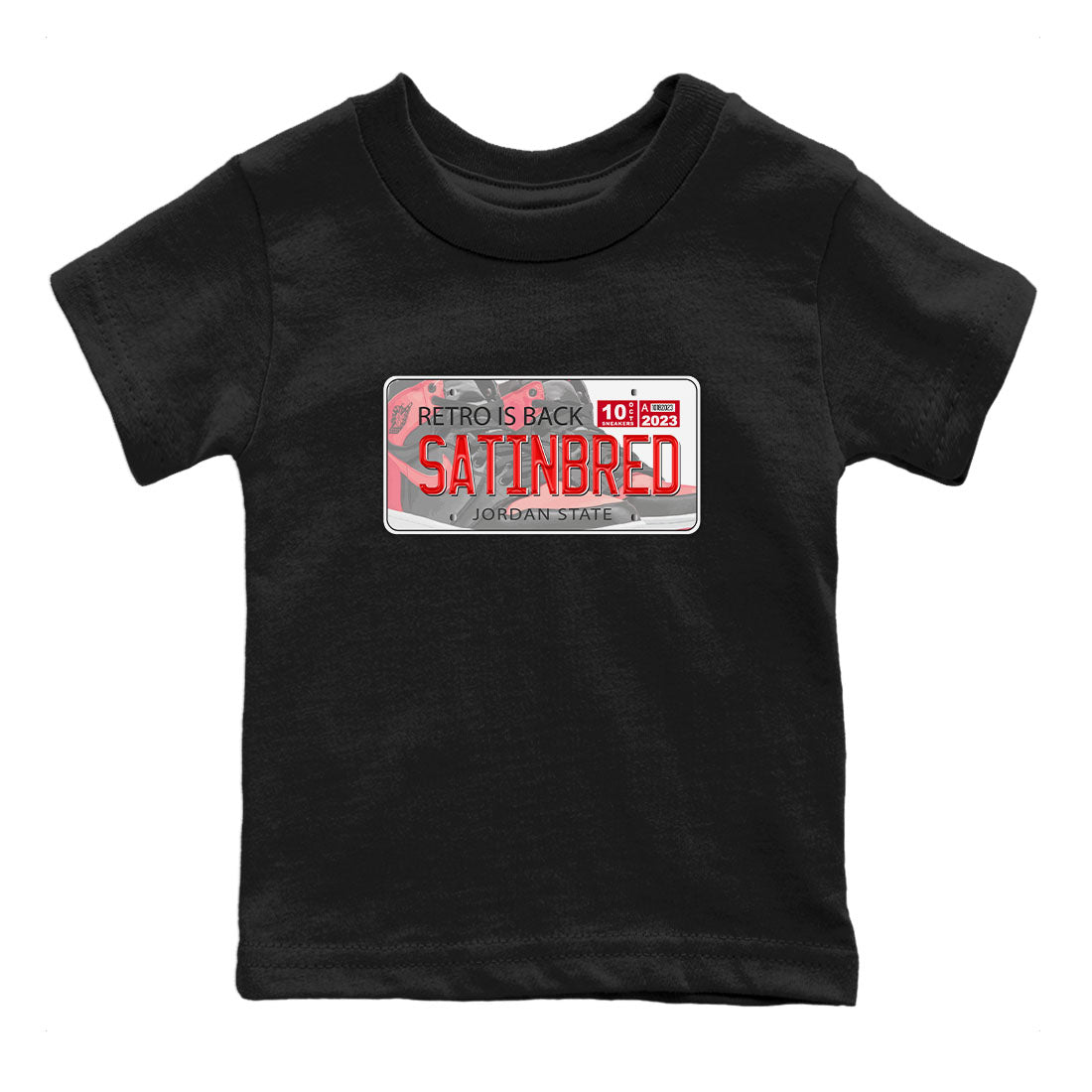 Air Jordan 1 Satin Bred shirt to match jordans Jordan Plate sneaker tees AJ1 Retro Satin Bred SNRT Sneaker Tees Sneaker Matching Clothing Brand Baby Toddler Black 2 T-Shirt