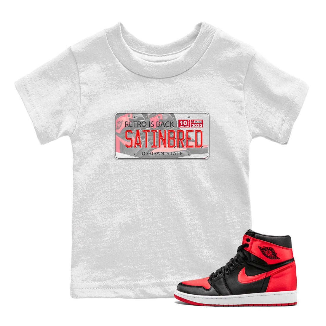 Air Jordan 1 Satin Bred shirt to match jordans Jordan Plate sneaker tees AJ1 Retro Satin Bred SNRT Sneaker Tees Sneaker Matching Clothing Brand Baby Toddler White 1 T-Shirt