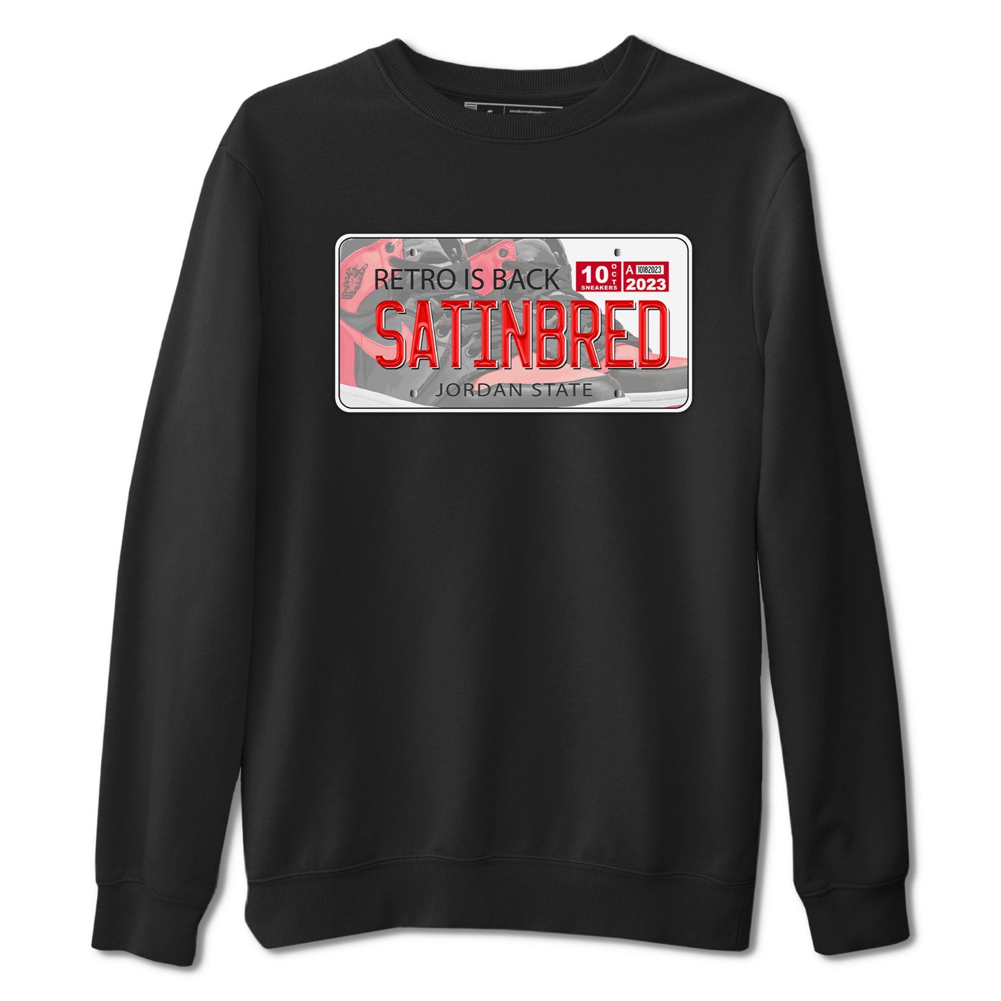 Air Jordan 1 Satin Bred shirt to match jordans Jordan Plate sneaker tees AJ1 Retro Satin Bred SNRT Sneaker Tees Sneaker Matching Clothing Brand Unisex Sneaker Tee Black 2 T-Shirt