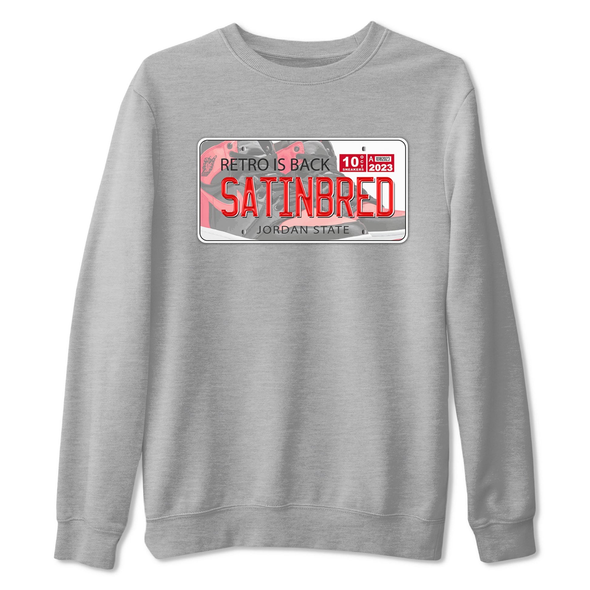 Air Jordan 1 Satin Bred shirt to match jordans Jordan Plate sneaker tees AJ1 Retro Satin Bred SNRT Sneaker Tees Sneaker Matching Clothing Brand Unisex Sneaker Tee Heather Grey 2 T-Shirt