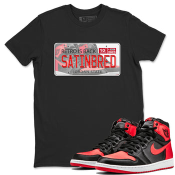 Air Jordan 1 Satin Bred shirt to match jordans Jordan Plate sneaker tees AJ1 Retro Satin Bred SNRT Sneaker Tees Sneaker Matching Clothing Brand Unisex Sneaker Tee Black 1 T-Shirt