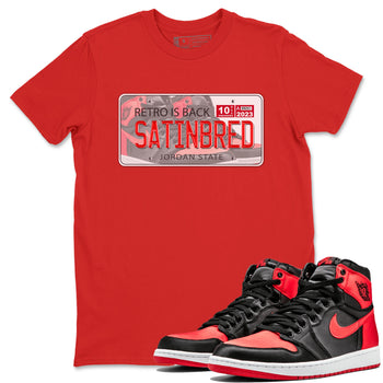 Air Jordan 1 Satin Bred shirt to match jordans Jordan Plate sneaker tees AJ1 Retro Satin Bred SNRT Sneaker Tees Sneaker Matching Clothing Brand Unisex Sneaker Tee Red 1 T-Shirt