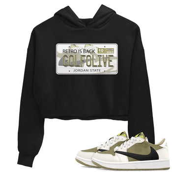 Jordan 1 Low X Travis Scott Golf Olive shirt to match jordans Jordan Plate sneaker release tees Air Jordan 1 Travis Scott Golf Olive SNRT Sneaker Tees Black 1 Crop T-Shirt