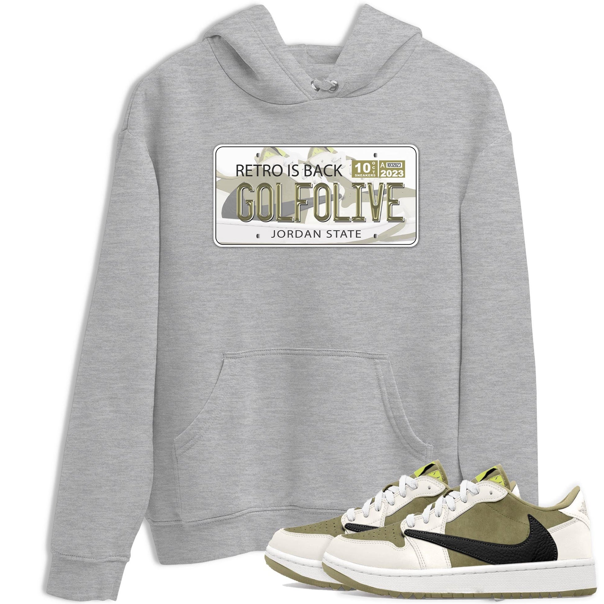 Jordan 1 Low X Travis Scott Golf Olive shirt to match jordans Jordan Plate sneaker release tees Air Jordan 1 Travis Scott Golf Olive SNRT Sneaker Tees Unisex Streetwear Clothing Heather Grey 1 T-Shirt