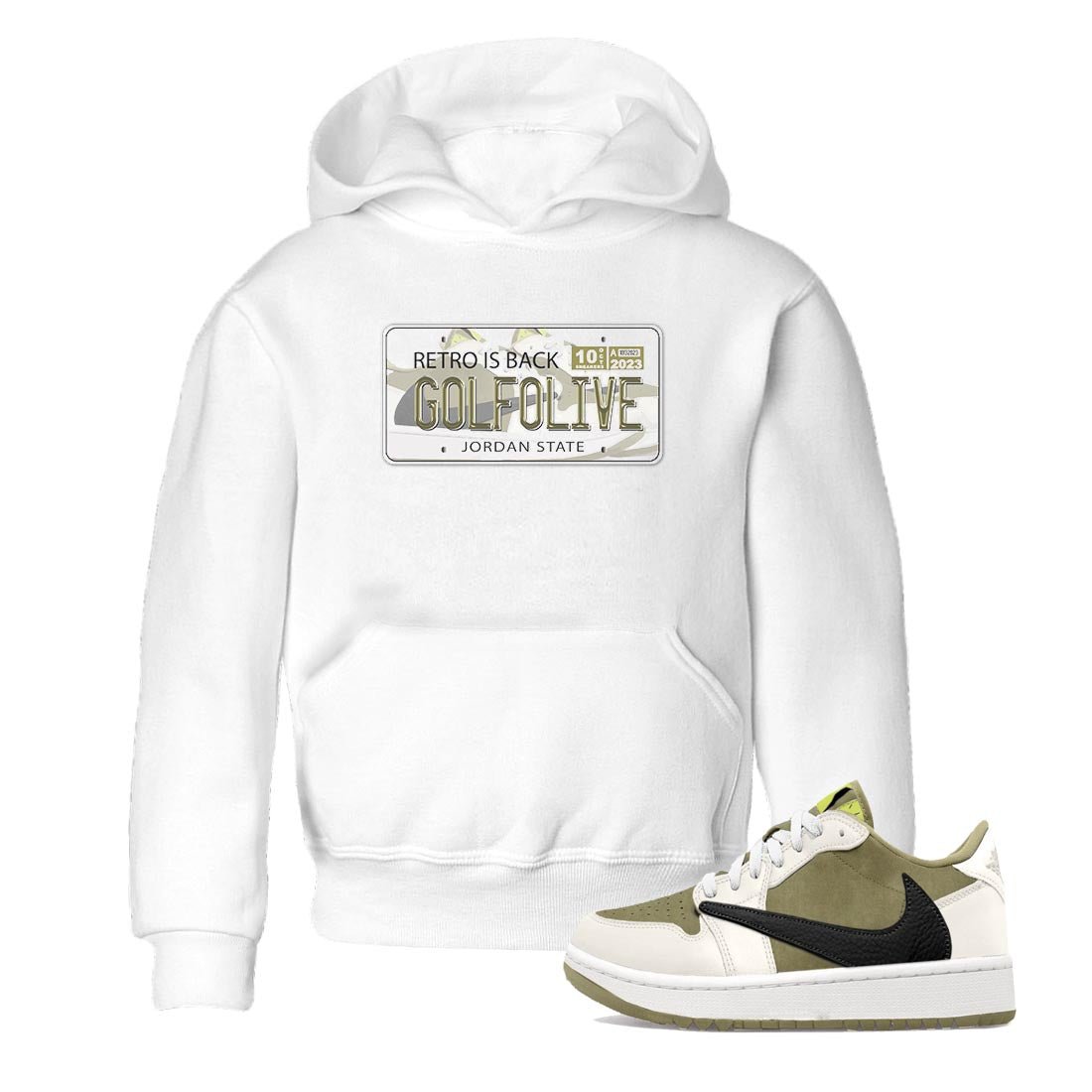 Jordan 1 Low X Travis Scott Golf Olive shirt to match jordans Jordan Plate sneaker release tees Air Jordan 1 Travis Scott Golf Olive SNRT Sneaker Tees Baby Toddler White 1 T-Shirt