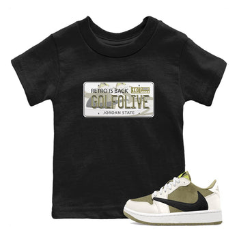 Jordan 1 Low X Travis Scott Golf Olive shirt to match jordans Jordan Plate sneaker release tees Air Jordan 1 Travis Scott Golf Olive SNRT Sneaker Tees Baby Toddler Black 1 T-Shirt