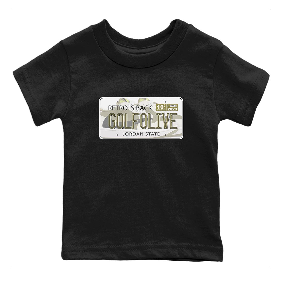 Jordan 1 Low X Travis Scott Golf Olive shirt to match jordans Jordan Plate sneaker release tees Air Jordan 1 Travis Scott Golf Olive SNRT Sneaker Tees Baby Toddler Black 2 T-Shirt
