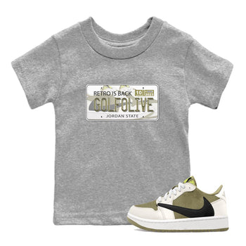 Jordan 1 Low X Travis Scott Golf Olive shirt to match jordans Jordan Plate sneaker release tees Air Jordan 1 Travis Scott Golf Olive SNRT Sneaker Tees Baby Toddler Heather Grey 1 T-Shirt