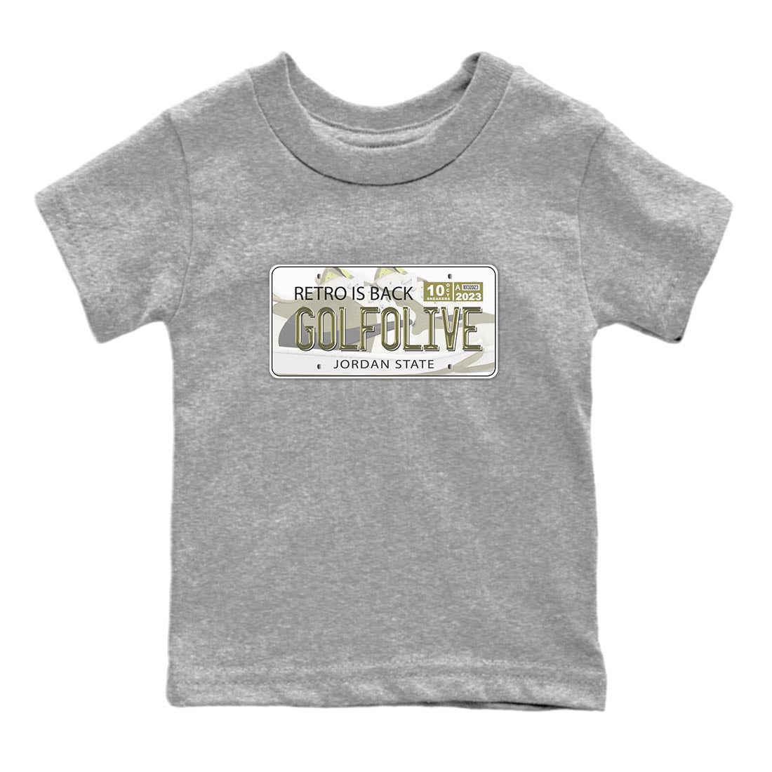 Jordan 1 Low X Travis Scott Golf Olive shirt to match jordans Jordan Plate sneaker release tees Air Jordan 1 Travis Scott Golf Olive SNRT Sneaker Tees Baby Toddler Heather Grey 2 T-Shirt