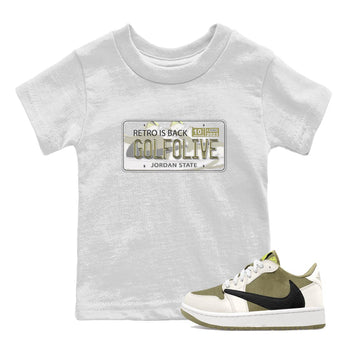 Jordan 1 Low X Travis Scott Golf Olive shirt to match jordans Jordan Plate sneaker release tees Air Jordan 1 Travis Scott Golf Olive SNRT Sneaker Tees Baby Toddler White 1 T-Shirt