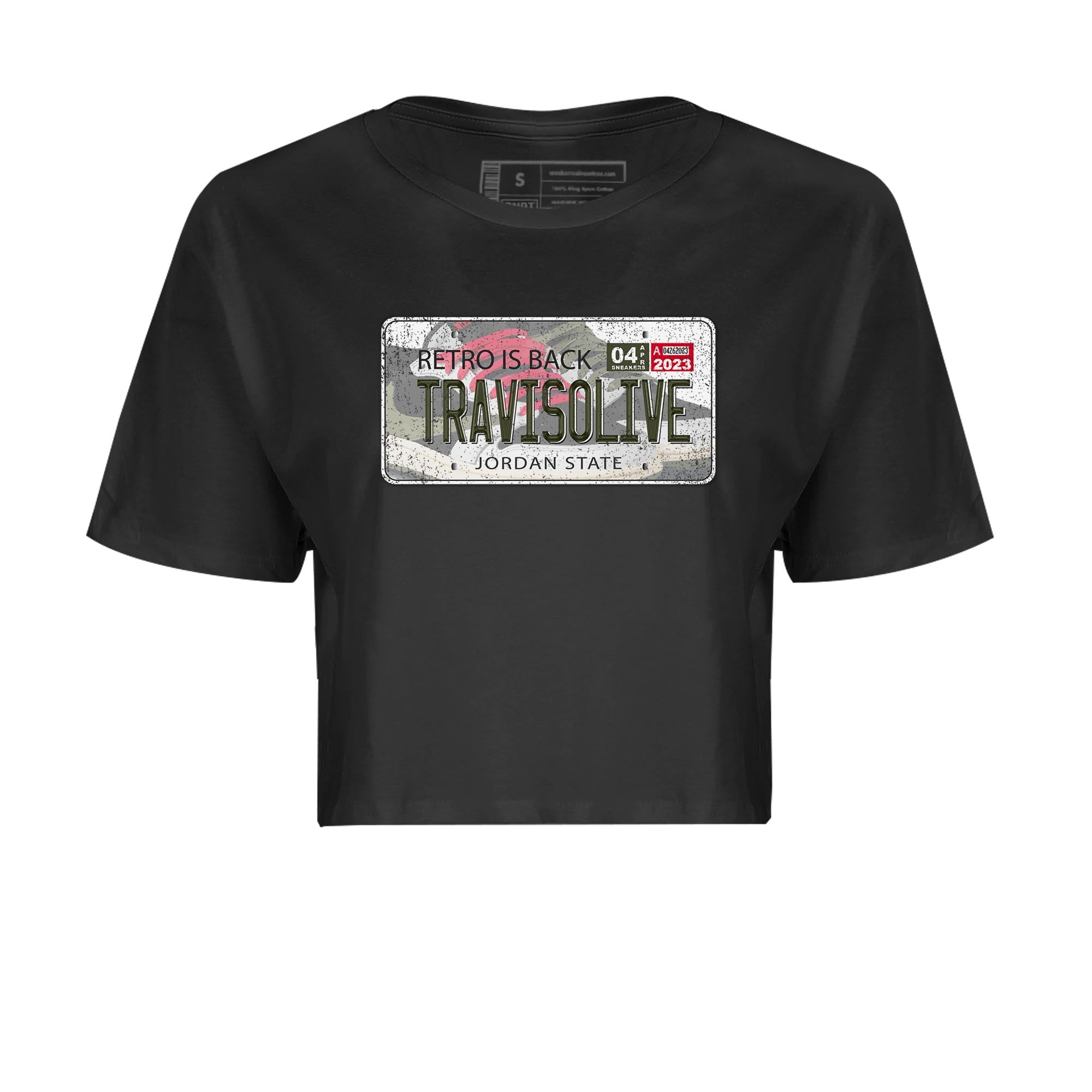 Air Jordan 1 Travis Scott Olive Sneaker Match Tees Jordan Plate Sneaker Tees AJ1 Travis Scott Olive Sneaker Release Tees Women's Shirts Black 2