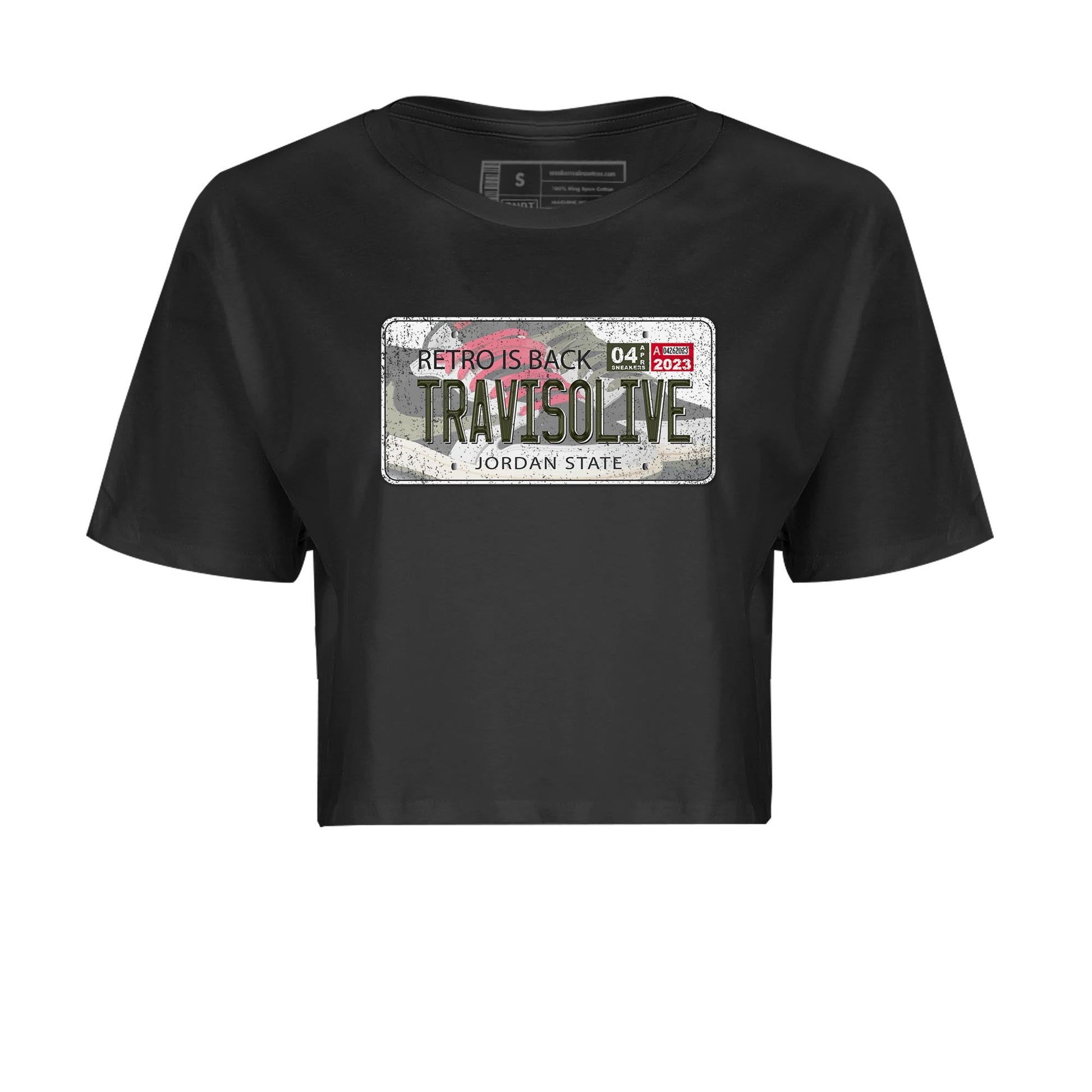 Air Jordan 1 Travis Scott Olive Sneaker Match Tees Jordan Plate Sneaker Tees AJ1 Travis Scott Olive Sneaker Release Tees Women's Shirts Black 2