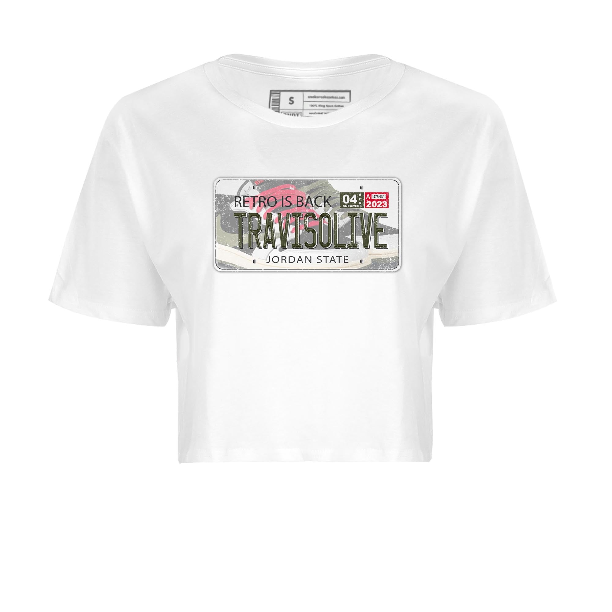 Air Jordan 1 Travis Scott Olive Sneaker Match Tees Jordan Plate Sneaker Tees AJ1 Travis Scott Olive Sneaker Release Tees Women's Shirts White 2