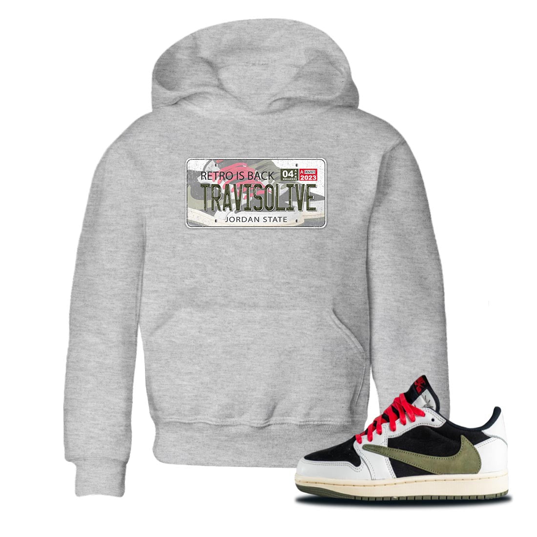Air Jordan 1 Travis Scott Olive Sneaker Match Tees Jordan Plate Sneaker Tees AJ1 Travis Scott Olive Sneaker Release Tees Kids Shirts Heather Grey 1