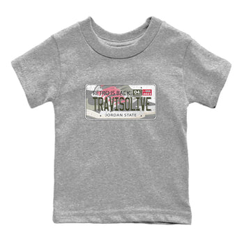 Air Jordan 1 Travis Scott Olive Sneaker Match Tees Jordan Plate Sneaker Tees AJ1 Travis Scott Olive Sneaker Release Tees Kids Shirts Heather Grey 2