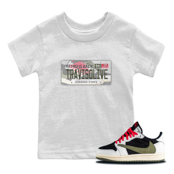 Air Jordan 1 Travis Scott Olive Sneaker Match Tees Jordan Plate Sneaker Tees AJ1 Travis Scott Olive Sneaker Release Tees Kids Shirts White 1