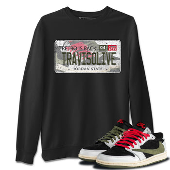 Air Jordan 1 Travis Scott Olive Jordan Plate Crew Neck Sneaker Tees AJ1 Travis Scott Olive Sneaker T-Shirts Size Chart