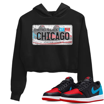 Air Jordan 1 Low UNC to Chicago shirt to match jordans Jordan Plate sneaker tees Air Jordan 1 UNC to Chicago SNRT Sneaker Release Tees Black 1 Crop T-Shirt