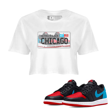 Air Jordan 1 Low UNC to Chicago shirt to match jordans Jordan Plate sneaker tees Air Jordan 1 UNC to Chicago SNRT Sneaker Release Tees White 1 Crop T-Shirt