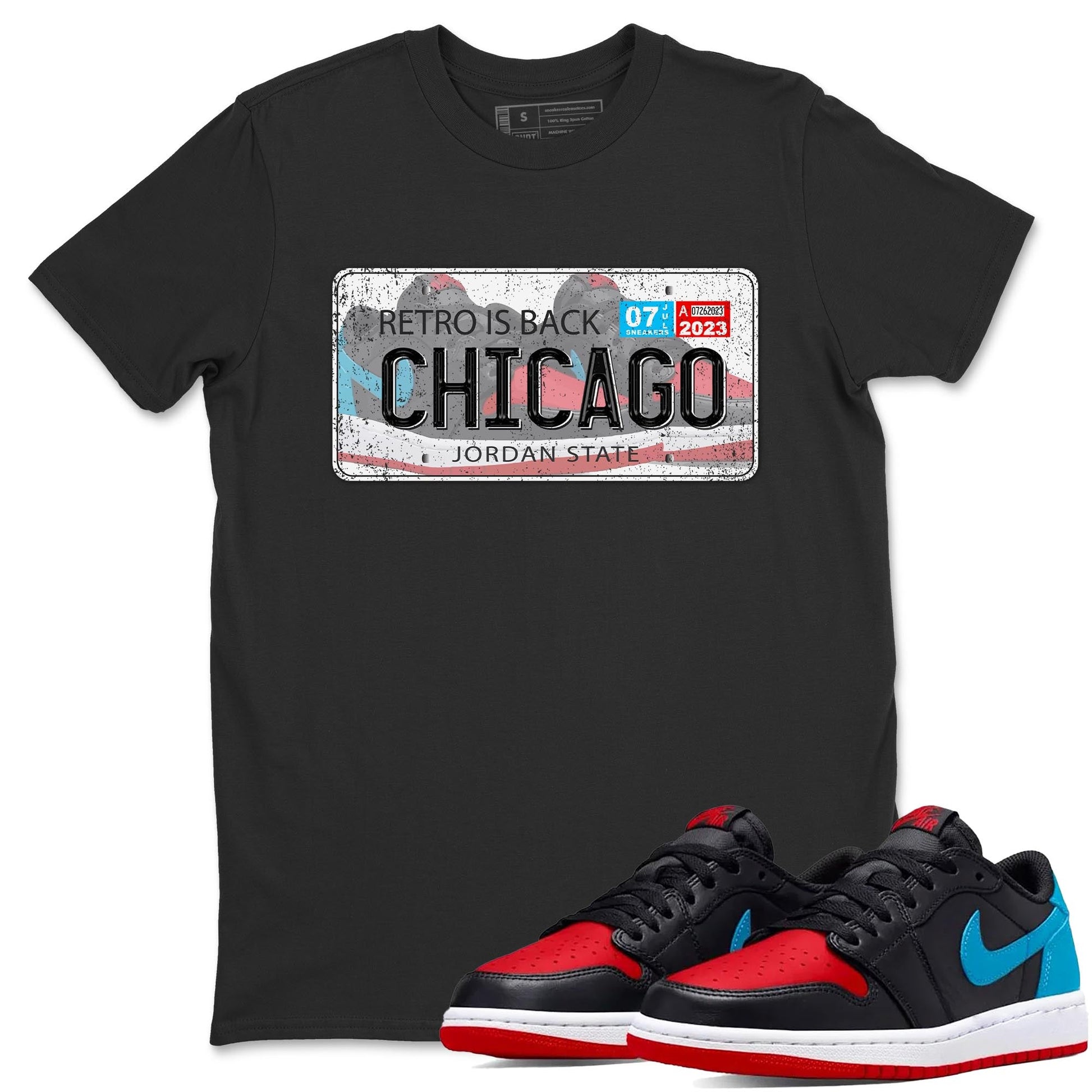 Air Jordan 1 Low UNC to Chicago shirt to match jordans Jordan Plate sneaker tees Air Jordan 1 UNC to Chicago SNRT Sneaker Release Tees Unisex Black 1 T-Shirt