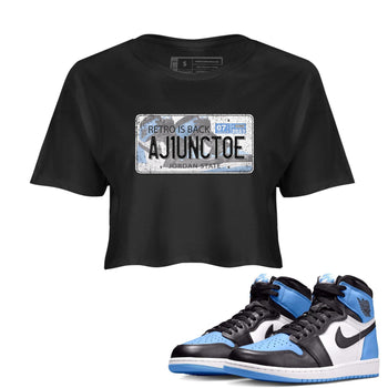 Air Jordan 1 Retro High OG University Blue shirt to match jordans Jordan Plate sneaker tees Air Jordan 1 UNC Toe SNRT Sneaker Release Tees Black 1 Crop T-Shirt