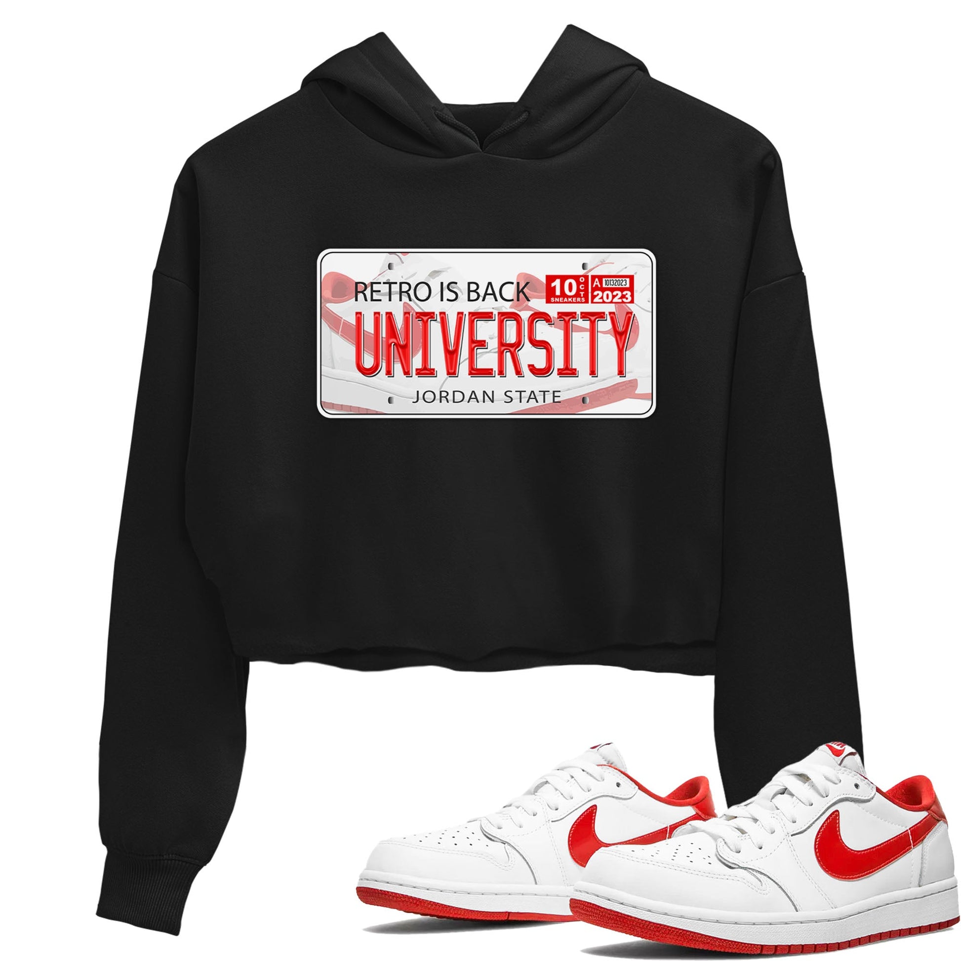 1s Low University Red shirt to match jordans Jordan Plate sneaker tees Air Jordan 1 University Red SNRT Sneaker Tees Sneaker Matching Clothing Brand Black 1 Crop T-Shirt