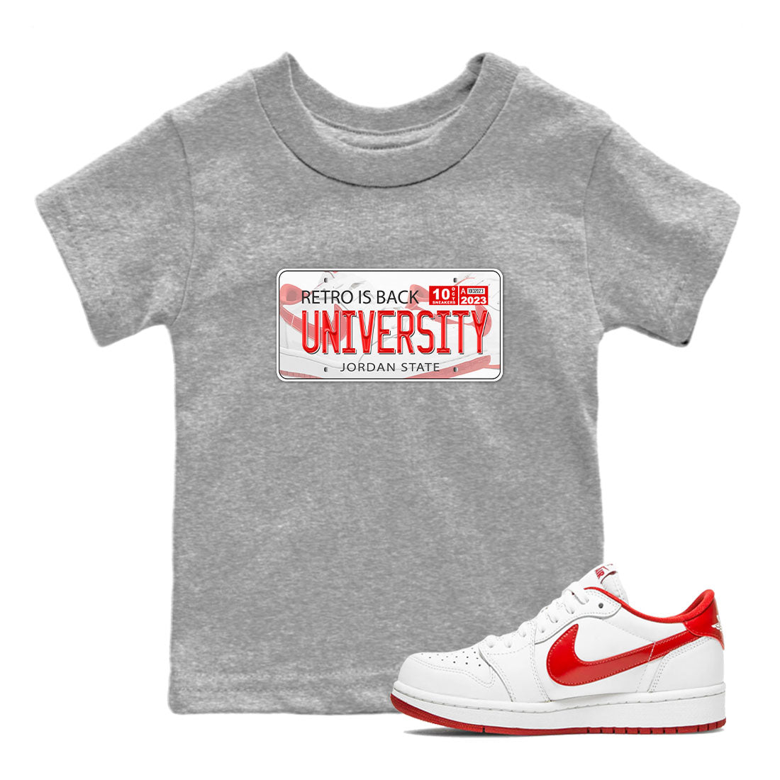 1s Low University Red shirt to match jordans Jordan Plate sneaker tees Air Jordan 1 University Red SNRT Sneaker Tees Sneaker Matching Clothing Brand Baby Toddler Heather Grey 1 T-Shirt