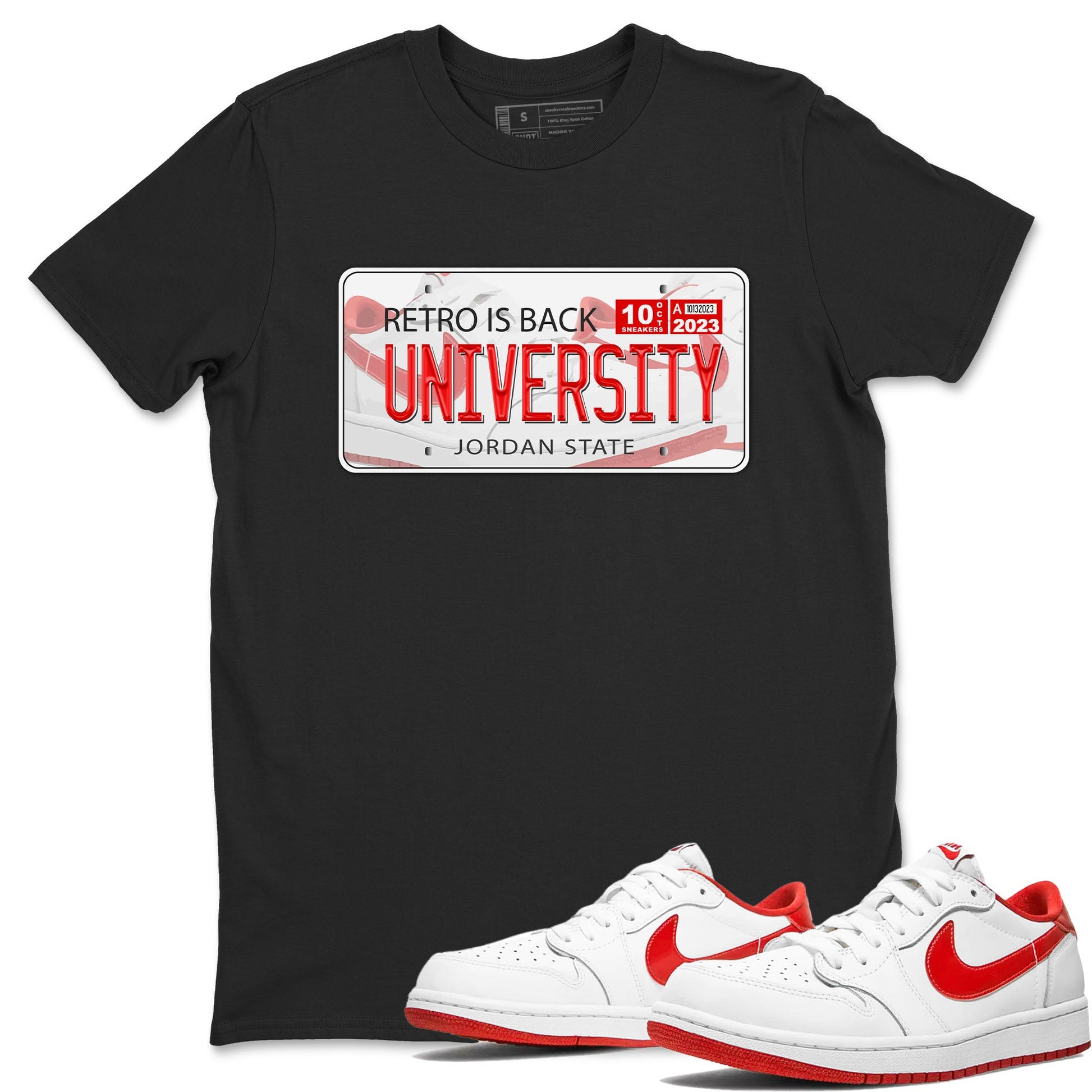1s Low University Red shirt to match jordans Jordan Plate sneaker tees Air Jordan 1 University Red SNRT Sneaker Tees Sneaker Matching Clothing Brand Unisex Sneaker Tee Black 1 T-Shirt