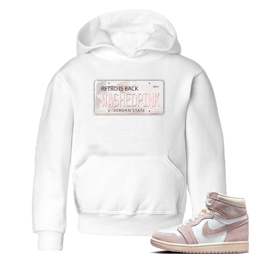 Air Jordan 1 Washed Pink Sneaker Match Tees Jordan Plate Sneaker Tees AJ1 Washed Pink Sneaker Release Tees Kids Shirts White 1