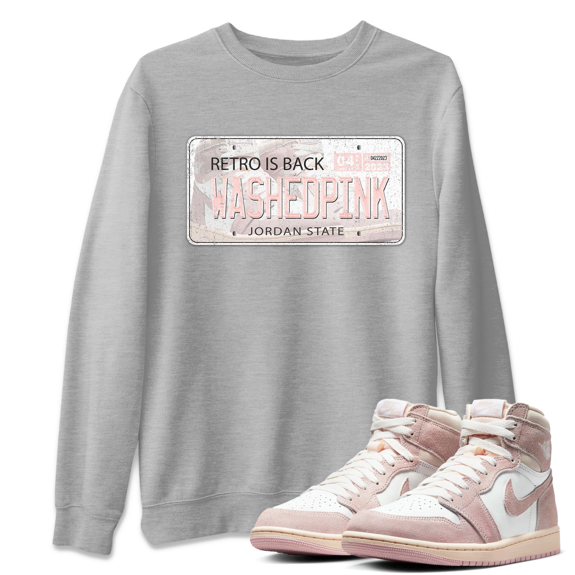 Air Jordan 1 Washed Pink Sneaker Match Tees Jordan Plate Sneaker Tees AJ1 Washed Pink Sneaker Release Tees Unisex Shirts Heather Grey 1