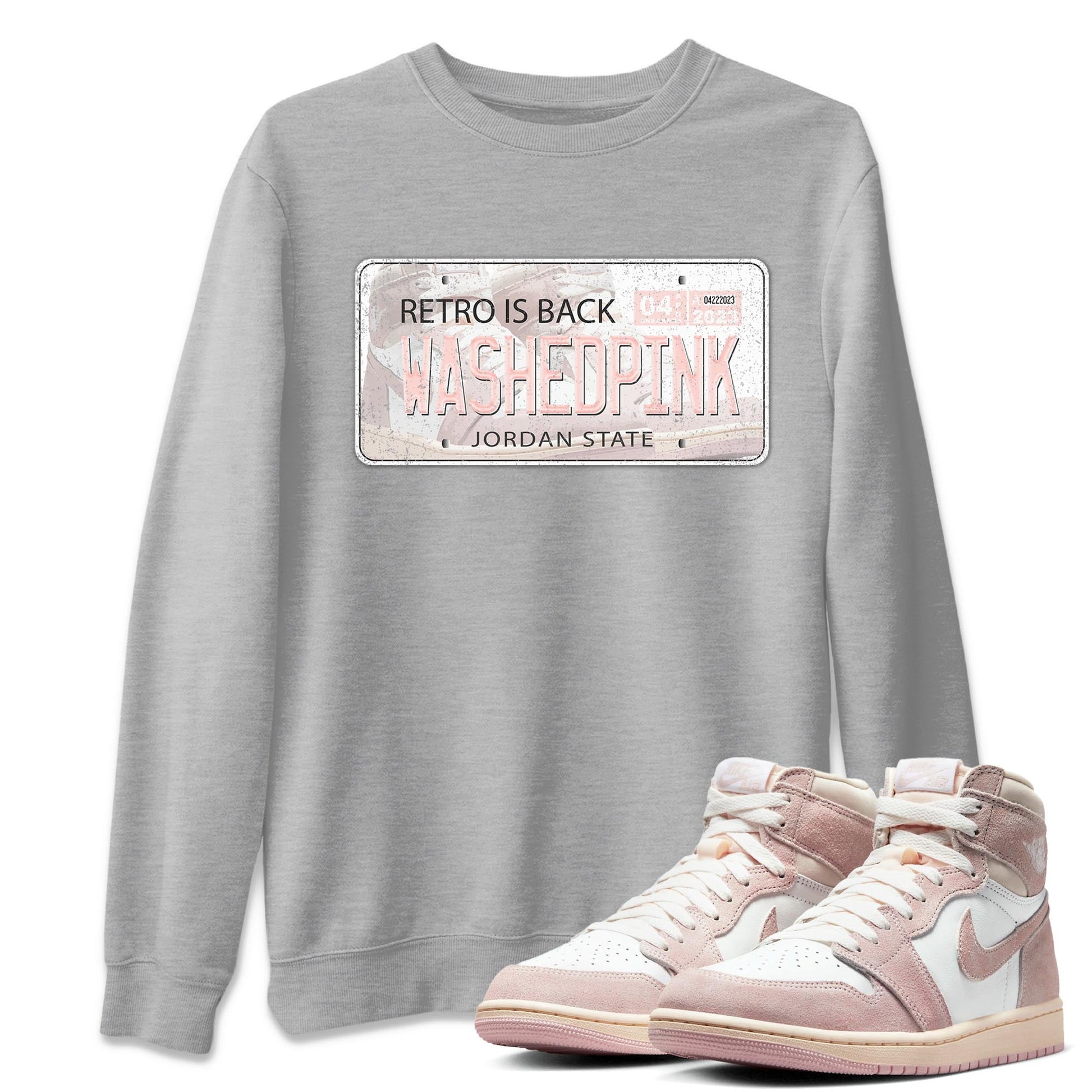 Air Jordan 1 Washed Pink Sneaker Match Tees Jordan Plate Sneaker Tees AJ1 Washed Pink Sneaker Release Tees Unisex Shirts Heather Grey 1