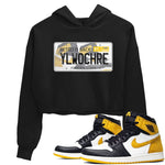 1s Yellow Ochre shirt to match jordans Jordan Plate sneaker tees Air Jordan 1 High OG Yellow Ochre SNRT Sneaker Release Tees Black 1 crop length shirt